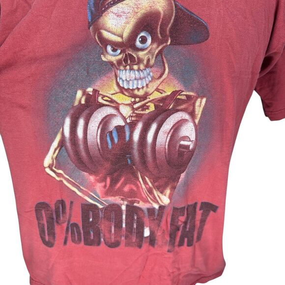Vintage Lifting Workout 0% Body Fat Skeleton T-Shirt Men’s Large Pink Y2K Tee - Picture 2 of 11